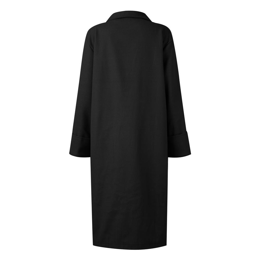 Women's Fashion Casual Loose Fitting Solid Color Long Suit Collar Jacket Woolen Coat