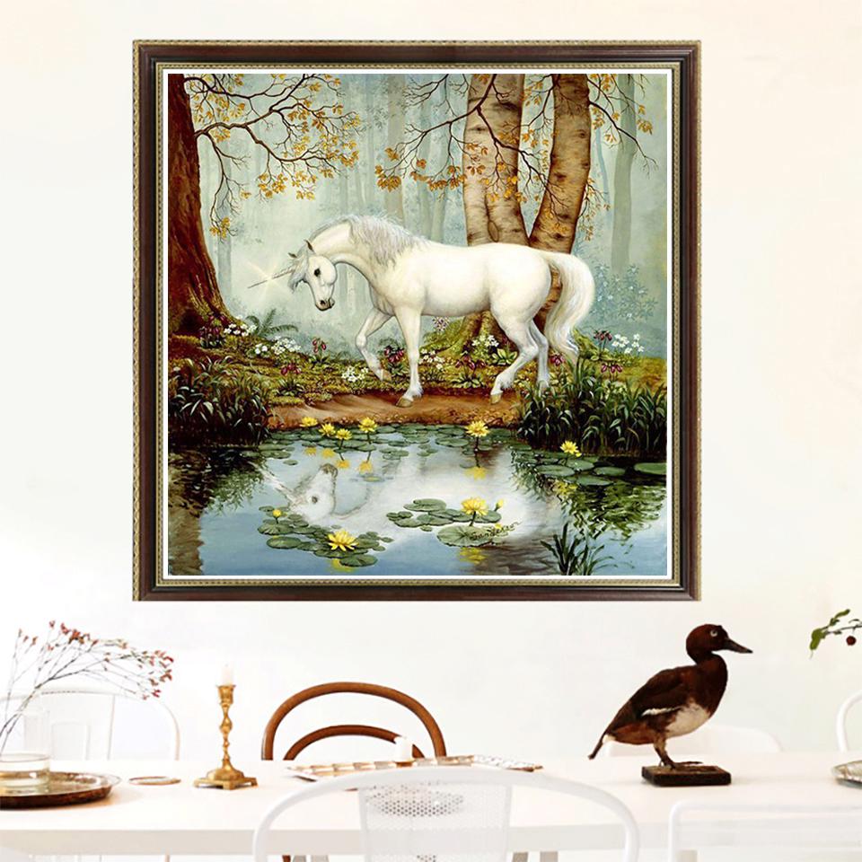 Алмазная картина «Единорог и фея», полная круглая алмазная живопись, вышивка крестиком, стразы