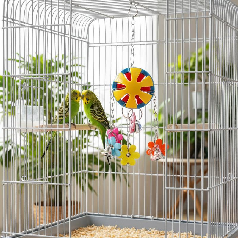1pc Parrot Chew Toy Acrylic Hanging Bell Ball for Bird Cage Interactive Foraging Toy for Budgies Cockatiels Conures Durable