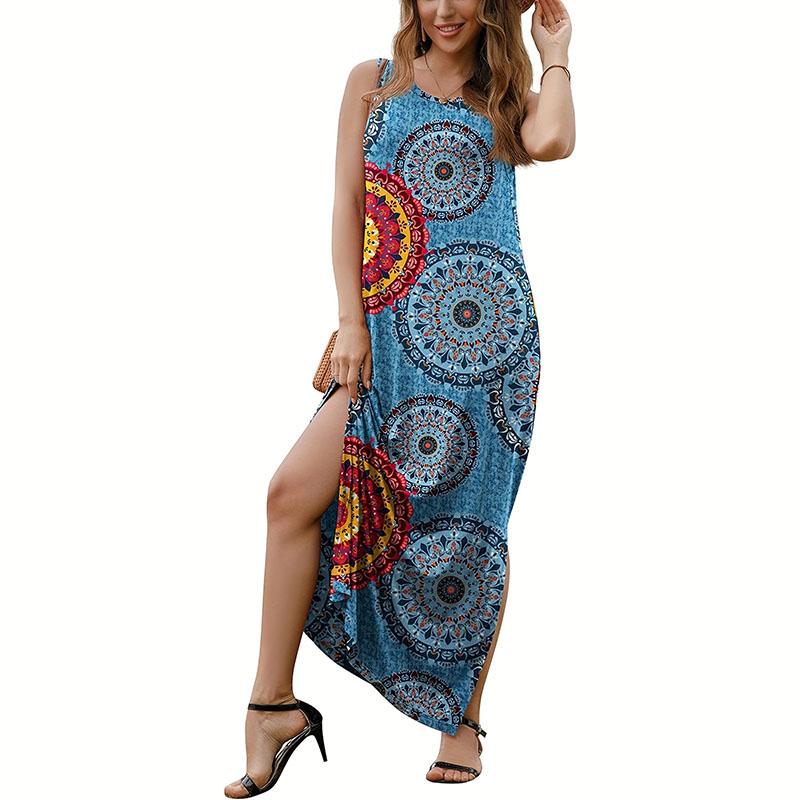 Женское летнее повседневное платье без рукавов с круглым вырезом и принтом в стиле ретро