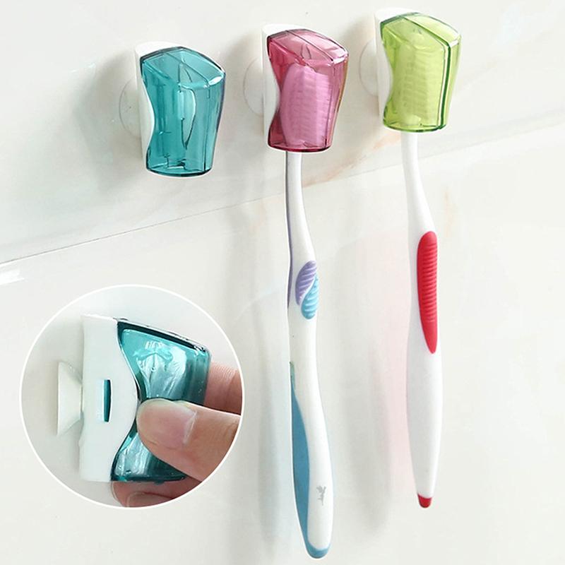 Travel Storage Toothbrush Head Covers Toothbrush Dustproof Protector Cap Bathroom Toothbrush Holder Suction Cup Wall Mount Rack