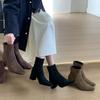 2025 New Suede Korean High-heeled Thick-heeled Square-headed Retro Martin Boots, Thin Boots for Women, Thin and Versatile Short Boots for Women