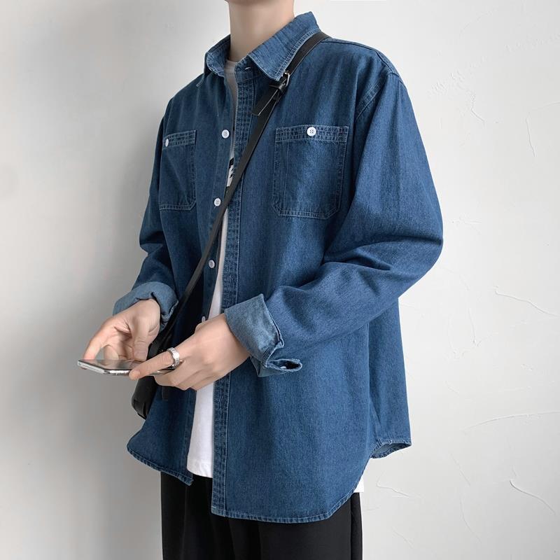 Men's Korean-Style Retro Denim Jacket - Long Sleeve, Lightweight for Spring & Autumn
