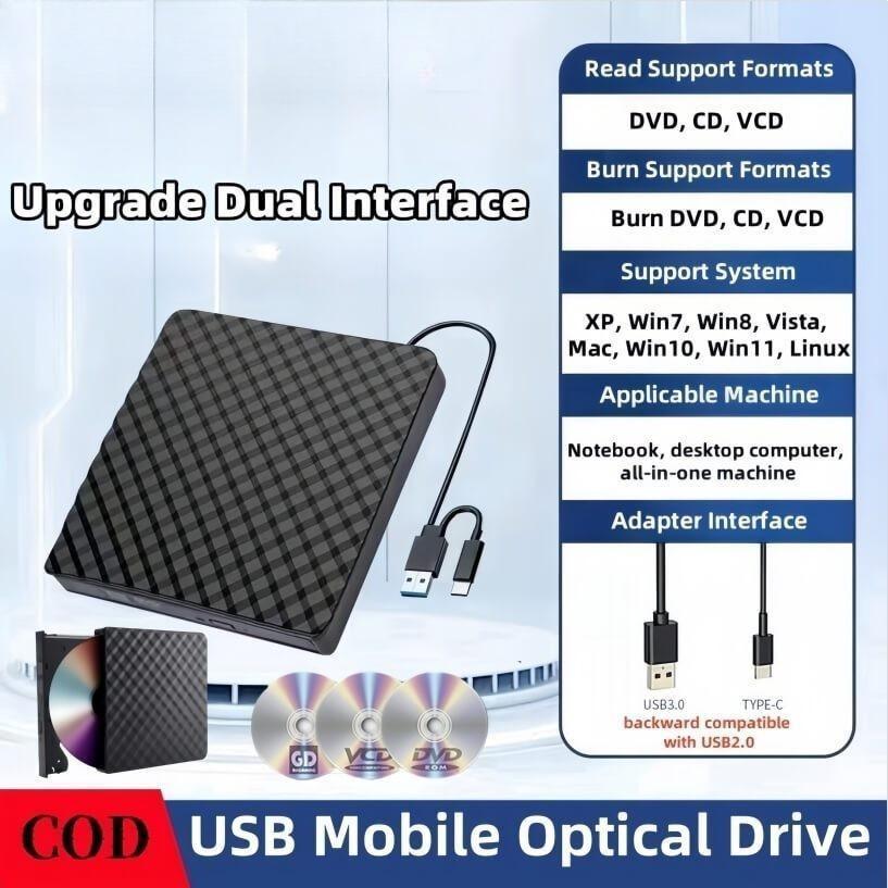 Писатель (USB 3.0 и тип C + тип A) Портативный внешний USB-оптический привод DVD/CD RW Записывающий привод