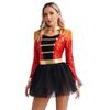 Womens Circus Ringmaster Tutu Dress Long Sleeve Tassel Shoulder Sequins Tulle Skirt Halloween Cosplay Costume