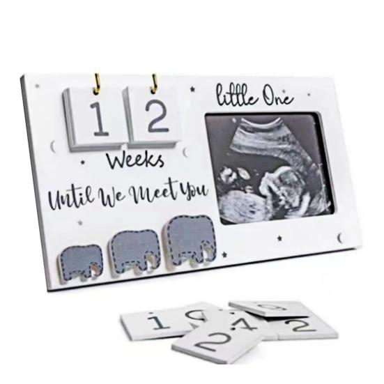 Baby Sonogram Picture Frame Wooden Ultrasound Photo Frame with Countdown Weeks Pregnancy Milestone