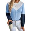Women's Fashion Casual Round Neck Long Sleeve Comfortable Contrast Color Cable Knit Women's Pullover Loose Sweater