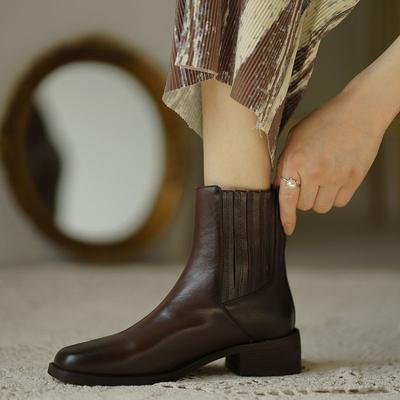 Новые осенние модные женские ботинки на толстом каблуке в стиле ретро без шнуровки, ботинки «челси» из коровьей кожи, женские ботинки на платформе, женская обувь, однотонные