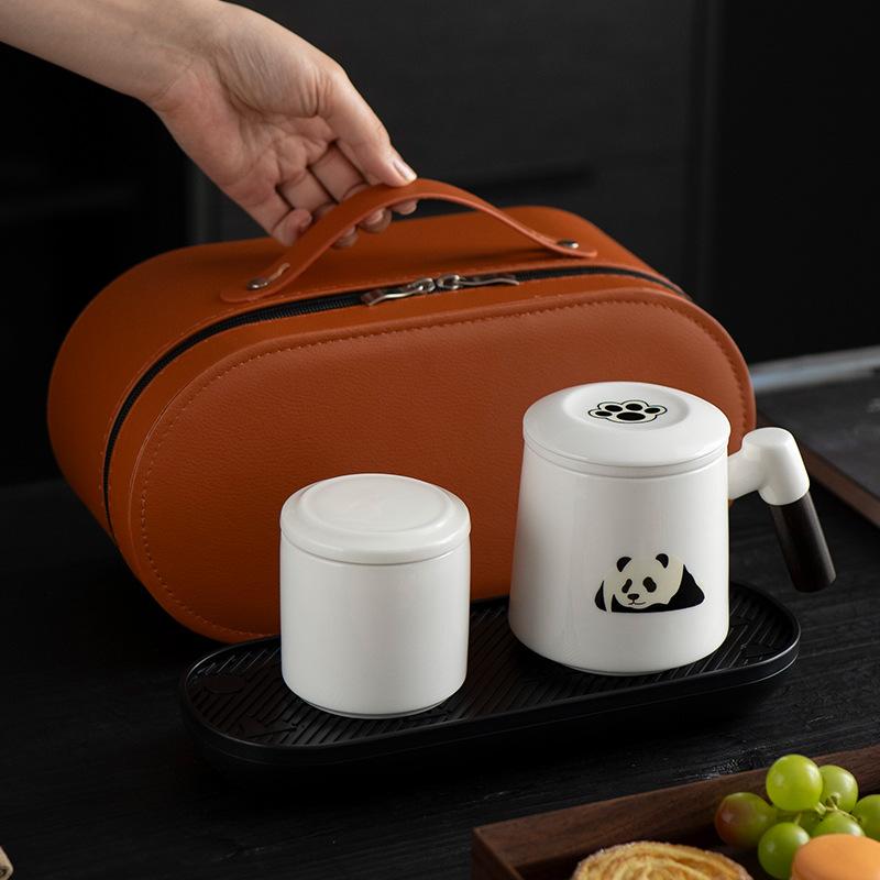 Panda ceramic office cup with lid and filter water cup cute ceramic mug gift box office household water cup