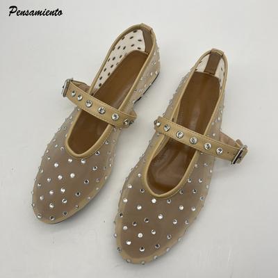 Мода Мода Стразы Сетка Женские Балетки Удобная Мягкая Подошва Мэри Джейн Лоферы для Ходьбы Девочки Танцевальные Эспадрильи Обувь