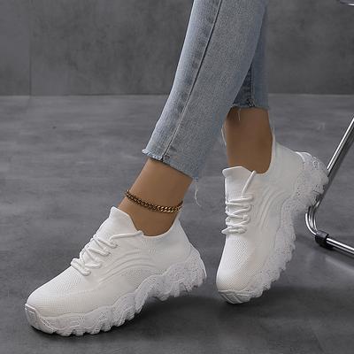 Женские сетчатые дышащие повседневные кроссовки на шнуровке белого цвета Женские кроссовки на платформе Женские туфли большого размера Zapatos