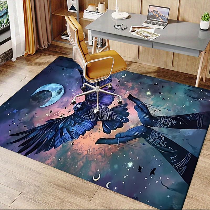 Office Carpet Chair Mat: Large Size, Decorative Raven Design for Home Décor, Suitable for Bedroom, L