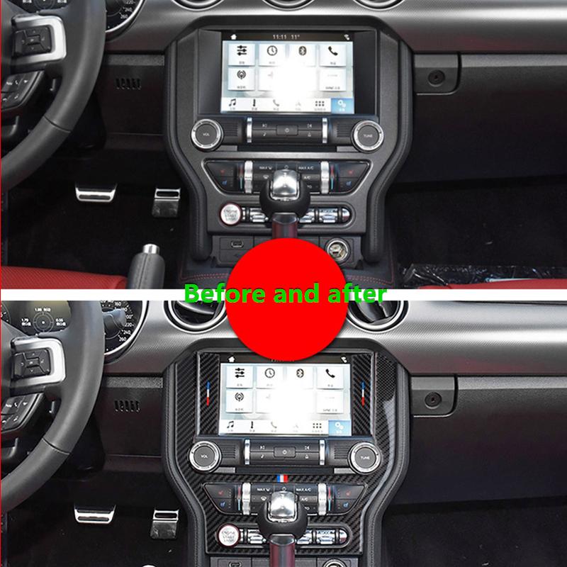 Наклейки на раму автомобильной консоли из углеродного волокна для Ford Mustang 2015-автомобильный центр, панель управления AC, чехлы для компакт-дисков автомобиля