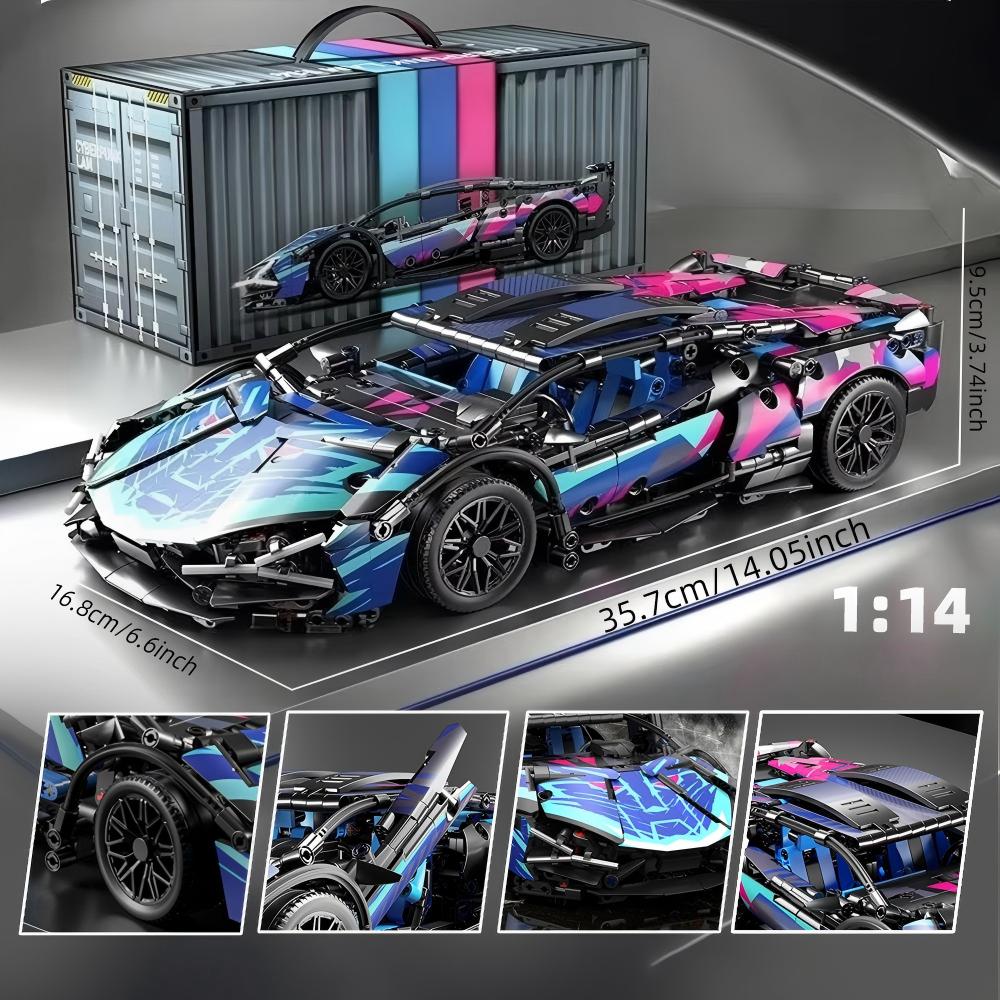 1:Строительные блоки «Супергоночный автомобиль» масштаба 1:14, Набор для сборки модели спортивного автомобиля DIY, Конструктор-игрушка, Подарок для мальчиков, детей в возрасте 8-12 лет 14