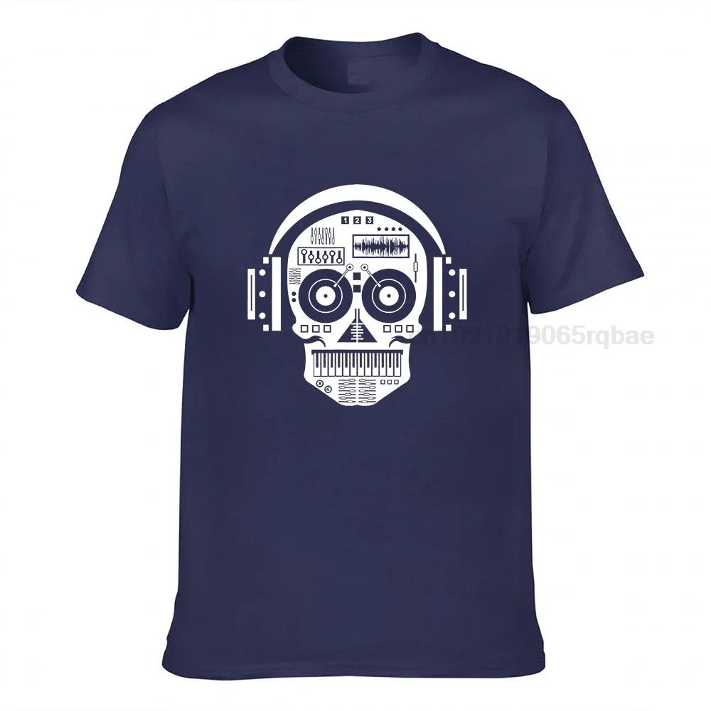 Dj Tees Hipster Tops Unisex Tshirts Print Skull Disc Headphones Hip Hop Music Tv Tshirt Summer Guys Funky Clothing