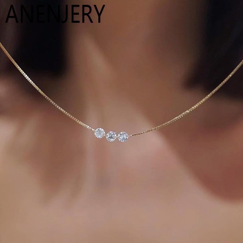 Three Zircon Thin Necklace for Women Simple Clavicle chain Delicate Elegant Jewelry Gifts Wedding Wholesale