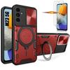 Case and 2 Tempered Glasses for Samsung Galaxy M23 5G, Case with Camera Cover and Metal Stand - Red