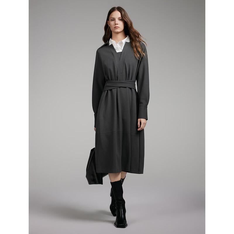 ELLE Women's Long-Sleeved V-Neck A-Line Dress
