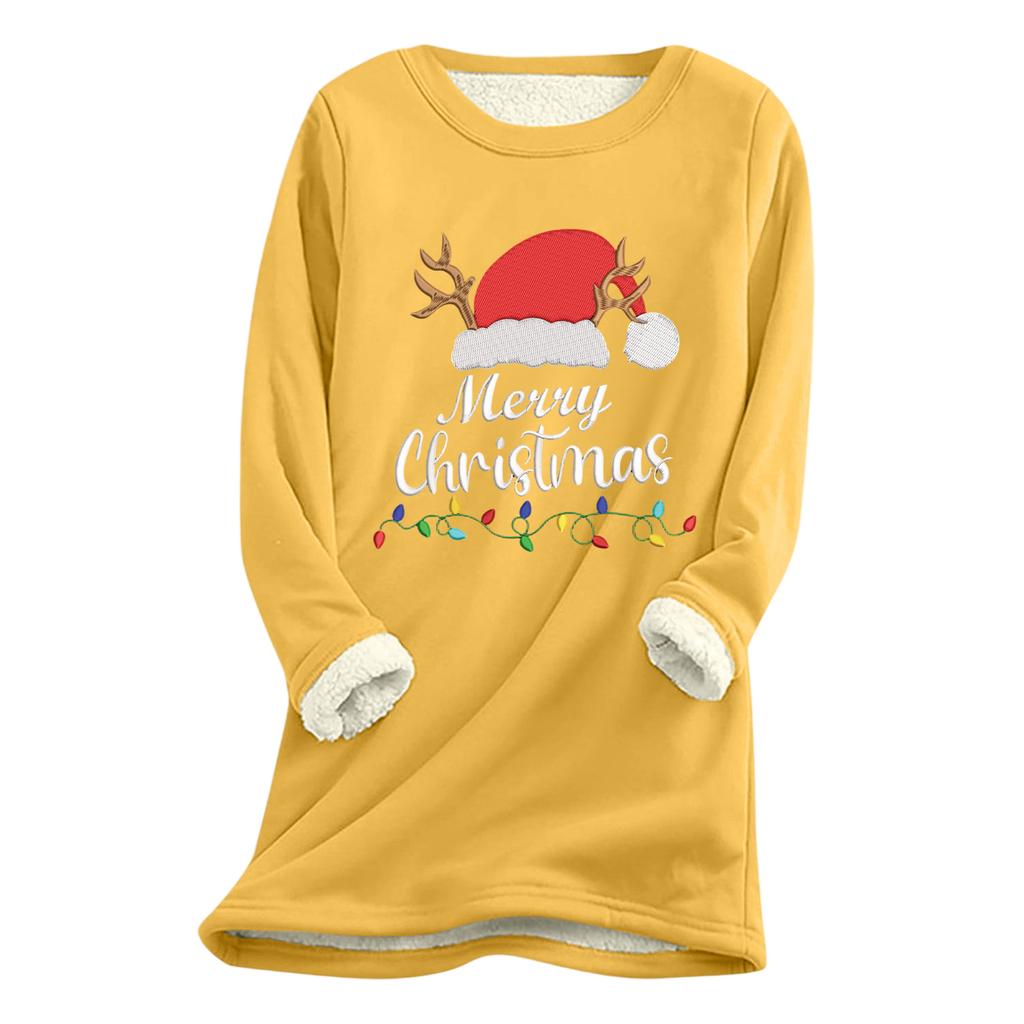 Women's Christmas Print Thick Plush Lambswool Warm Long Top