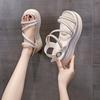 Fashion Waterproof Platform Sandals Summer New Round Head Thick Sole Crystal Thin with Soft Sole Non-slip Mid-heel Shoes
