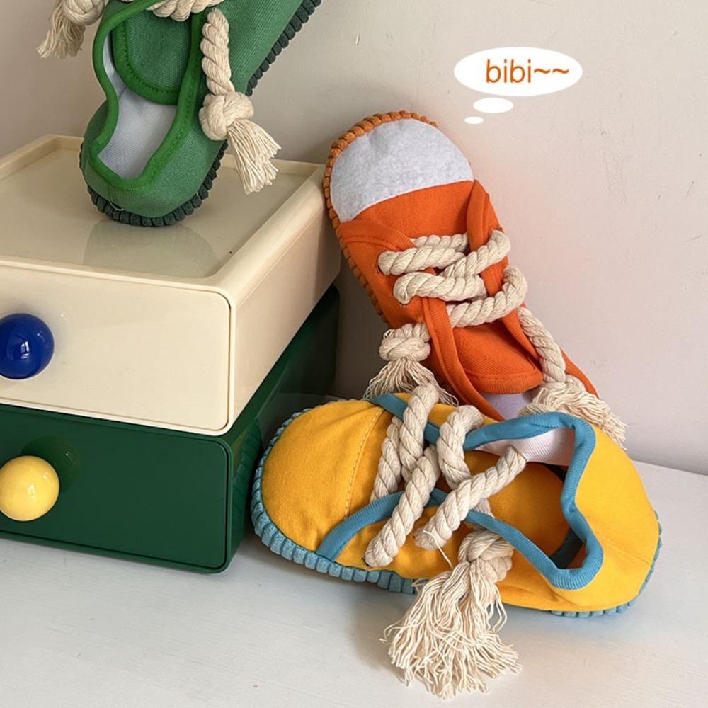 Shoe Shaped Dog Chewing Toy Clean Teeth Interactive Squeaky Dog Toy Soft Bite Resistant Pet Cotton Rope Slippers Self-Hi