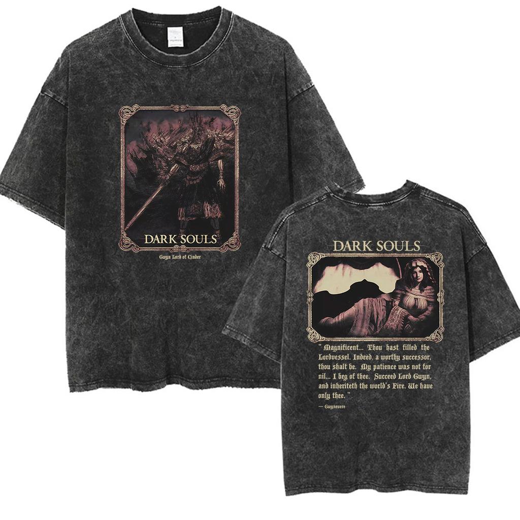 Vintage Washed Dark Souls Artorias The Abysswalker Grim Graphic T Shirt Unisex Game Player Fans Short Sleeve Tshirts Streetwear