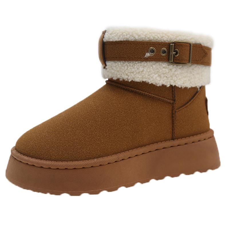 Мода Rimocy Металлическая пряжка Теплые женские сапоги Bare Boots Толстые плюшевые зимние сапоги на платформе для отдыха на открытом воздухе Повседневные пушистые короткие сапоги Femme