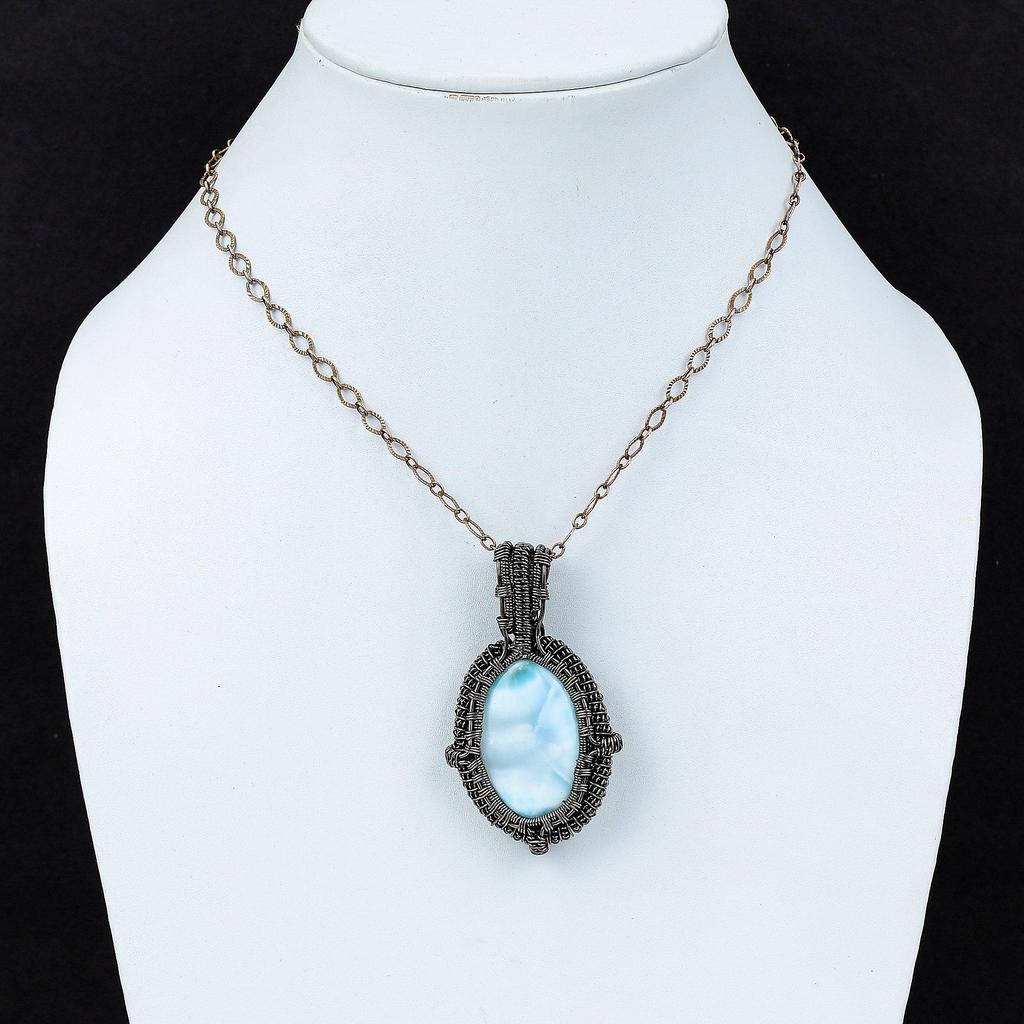 Кулон Ларимар, медная проволока, кулон, ювелирные изделия ручной работы, новейший дизайн, кулон, медные ювелирные изделия, подвеска из драгоценного камня высшего качества, подарок для него