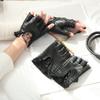 Off-Season Leather Lace Trim Women's Half-Finger Gloves for Casual Sport and Typing