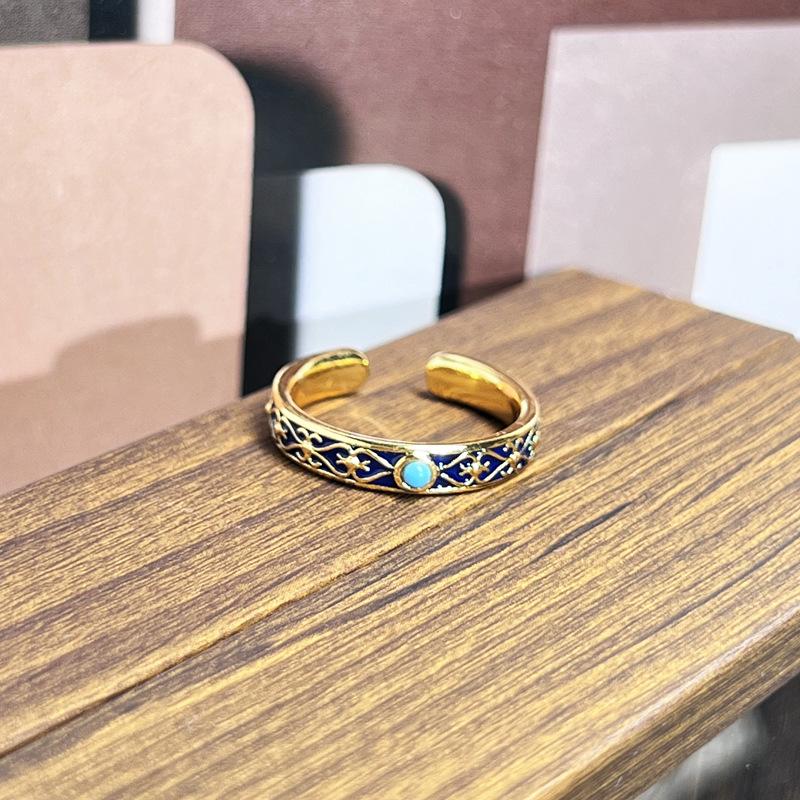 2026 Sweet and Cool Colorful Drip Glaze Temperament Court Style Retro Ring Female Flower Niche Ring