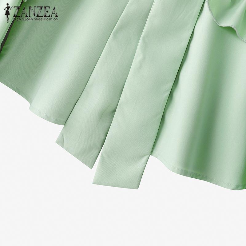 ZANZEA Women Casual Shirt Collar Long Sleeve Tie Shirts