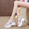 2025 New Muffin Sole Sandals Women Go Out Summer Rhinestone Roman Shoes Versatile Internet Celebrity Wear Heightening Beach Shoes