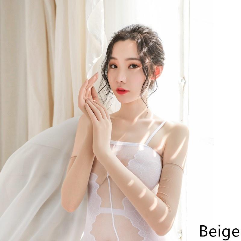 4Colors Sexy Perspective Ladies Long Sleeve Silk Gloves for Wedding Evening Party Gloves for Women