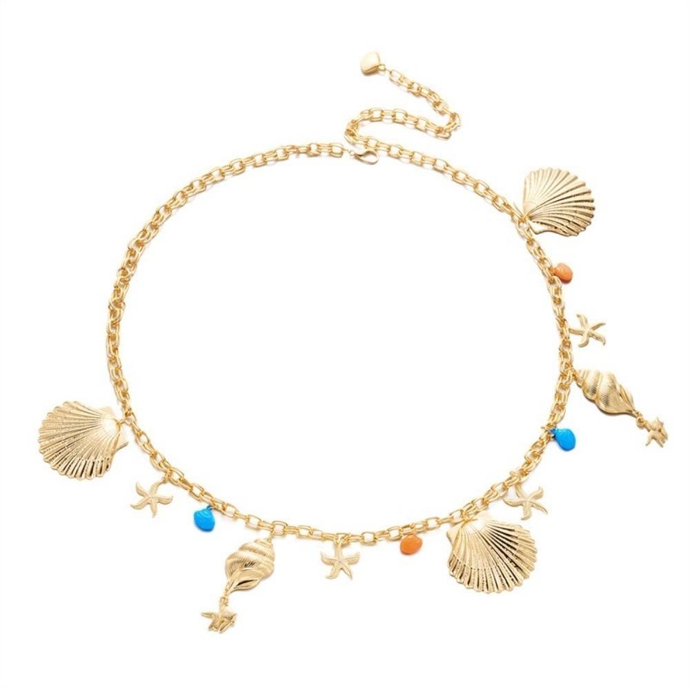 Gold Imitation Pearl Body Chain Multi-pendant Beads Belly Chain Retro Starfish Waist Chain Bikini