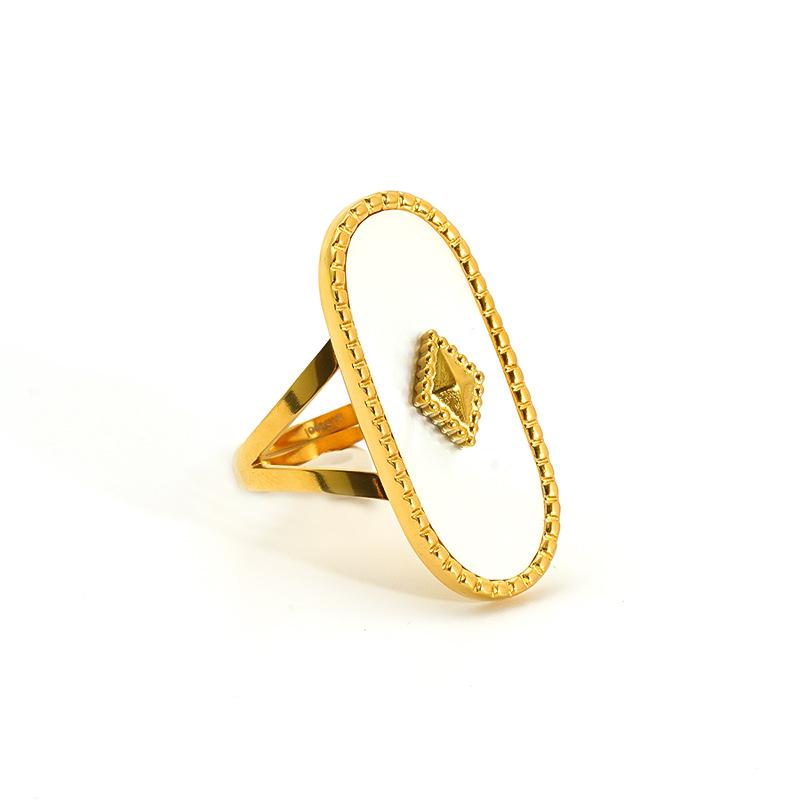 European and American fashion trend: minimalist geometric oval turquoise shell ring, a stylish and unique hip-hop stainless steel ring for women