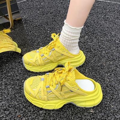 Модная обувь баотоу на шнуровке, с открытой пяткой, крутая, весенне-летняя новинка, с круглым носком, из дышащей сетки, на платформе, повседневная спортивная обувь