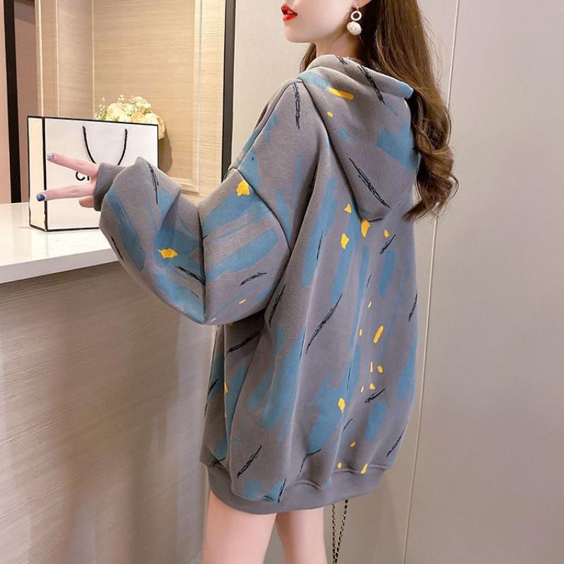 Spring and Autumn Women's Sweatshirt Enlarged Loose Versatile Western-style Long-sleeved Hooded Sweater
