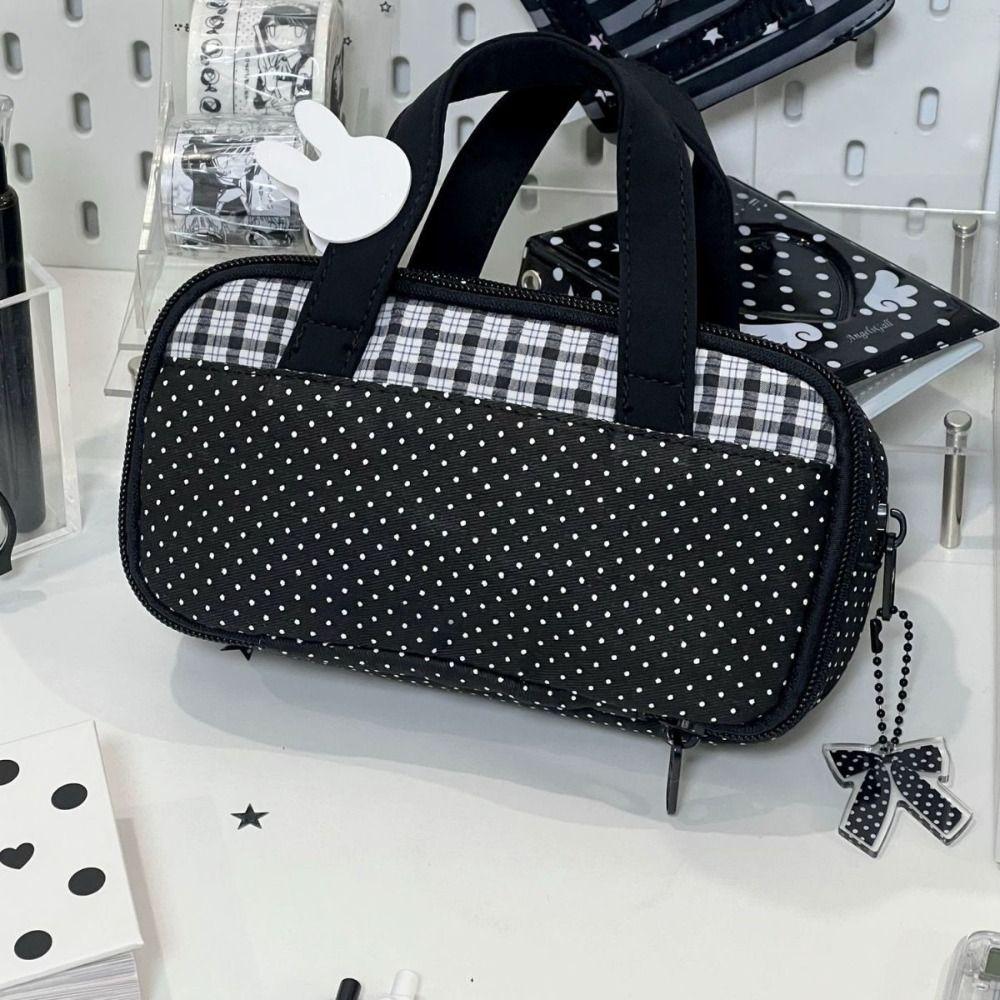 Handheld Pencil Case Plaid Polka Dot Stationery Bag Aesthetic Stationery Organizer  Students