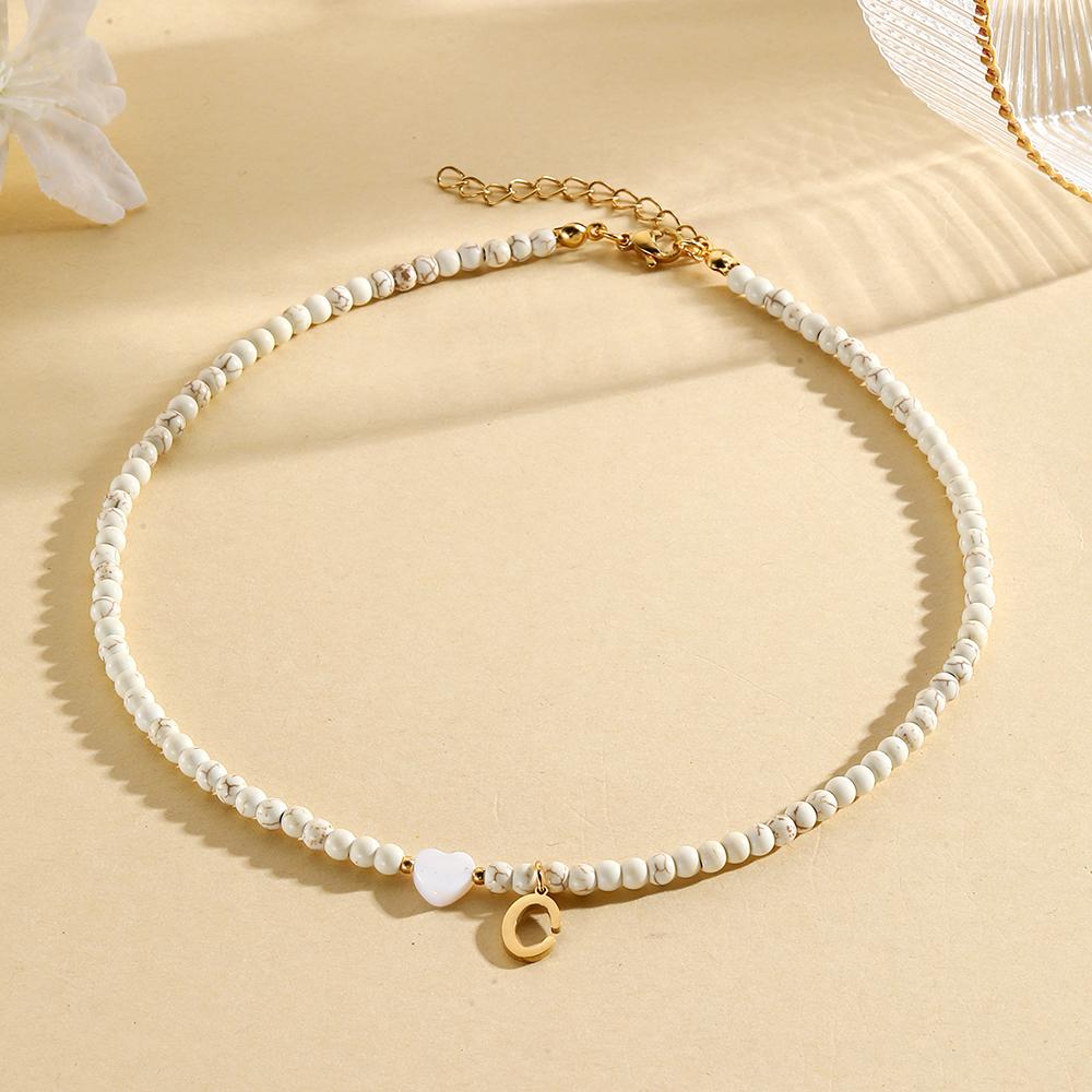 Bohemian Choker Neck Initial Necklaces Heart-shaped Shell Letter Pendant Beads Women's Stainless Steel Necklace Woman Trend2025