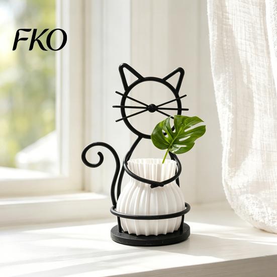 Textured Flower Pots Cat Pot Holder, Multifunctional Desktop Vase Pen Organizer for Compact Cup Small Plants, Minimalist Stand with Pots,