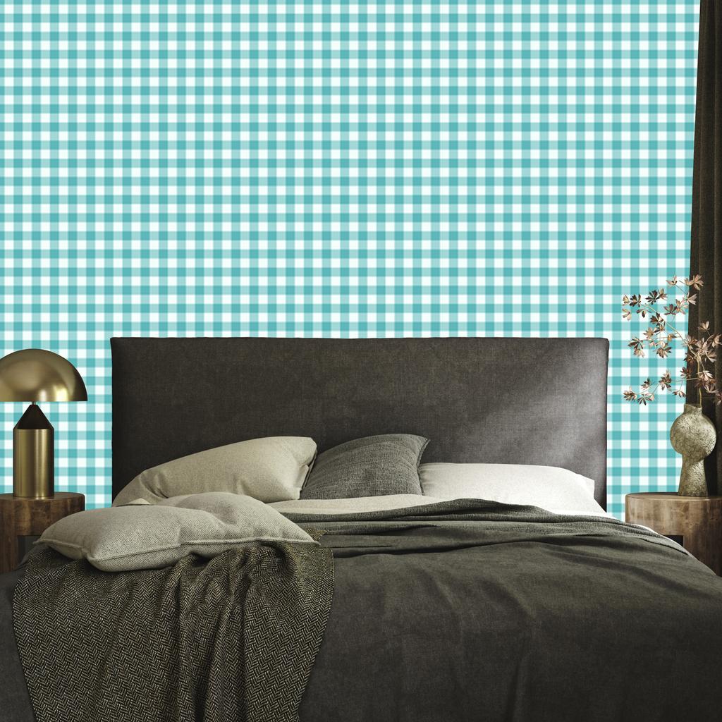 Wallpaper Fabric Pattern Celadon, Turquoise, White and Mint 50x1000