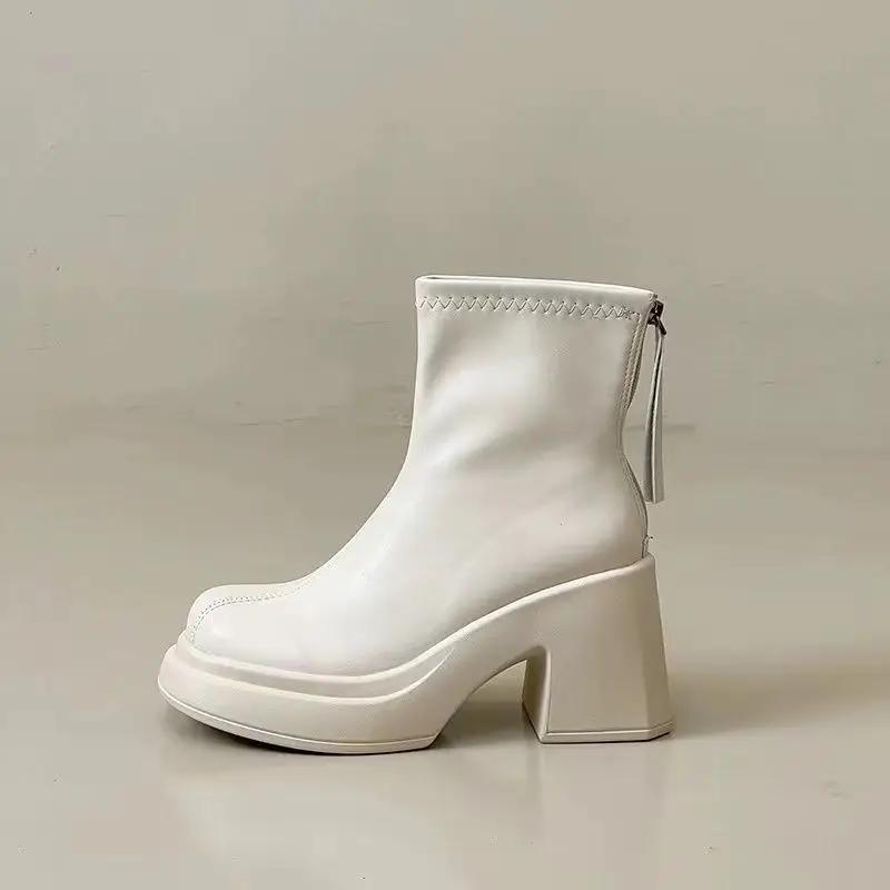 Модные рабочие ботильоны на очень высоком каблуке, кожаные женские короткие туфли, ботильоны на каблуке в стиле панк, весна-лето 2024, осень