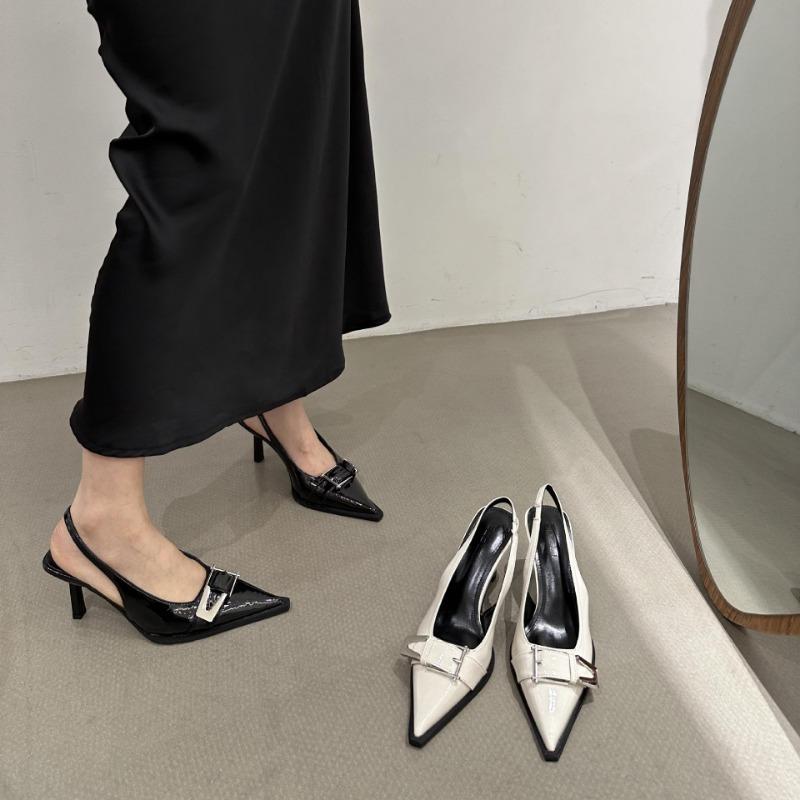 Новые модные летние женские туфли с острым носком, сандалии с пряжкой, туфли-лодочки с ремешком сзади, туфли на среднем каблуке из лакированной кожи, Zapatos Mujer