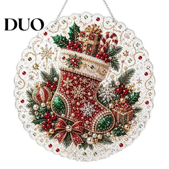 Creative Gifts for Adults DIY Christmas Sun Catcher Kit, Faux Pearl Art Hanging Ornament, Santa Claus Holiday Ornament Tools Xmas Tree Craft