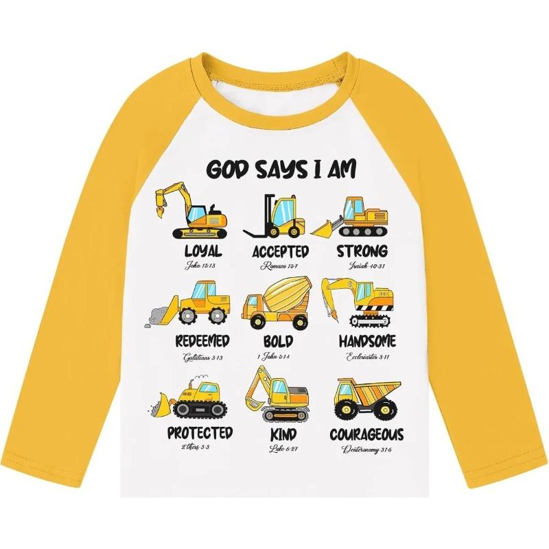 Весенне-осенние футболки с круглым вырезом и забавными машинками, футболки с трактором, экскаватором, грузовиком, 3D-принтом, модные повседневные футболки с длинным рукавом для детей и мальчиков