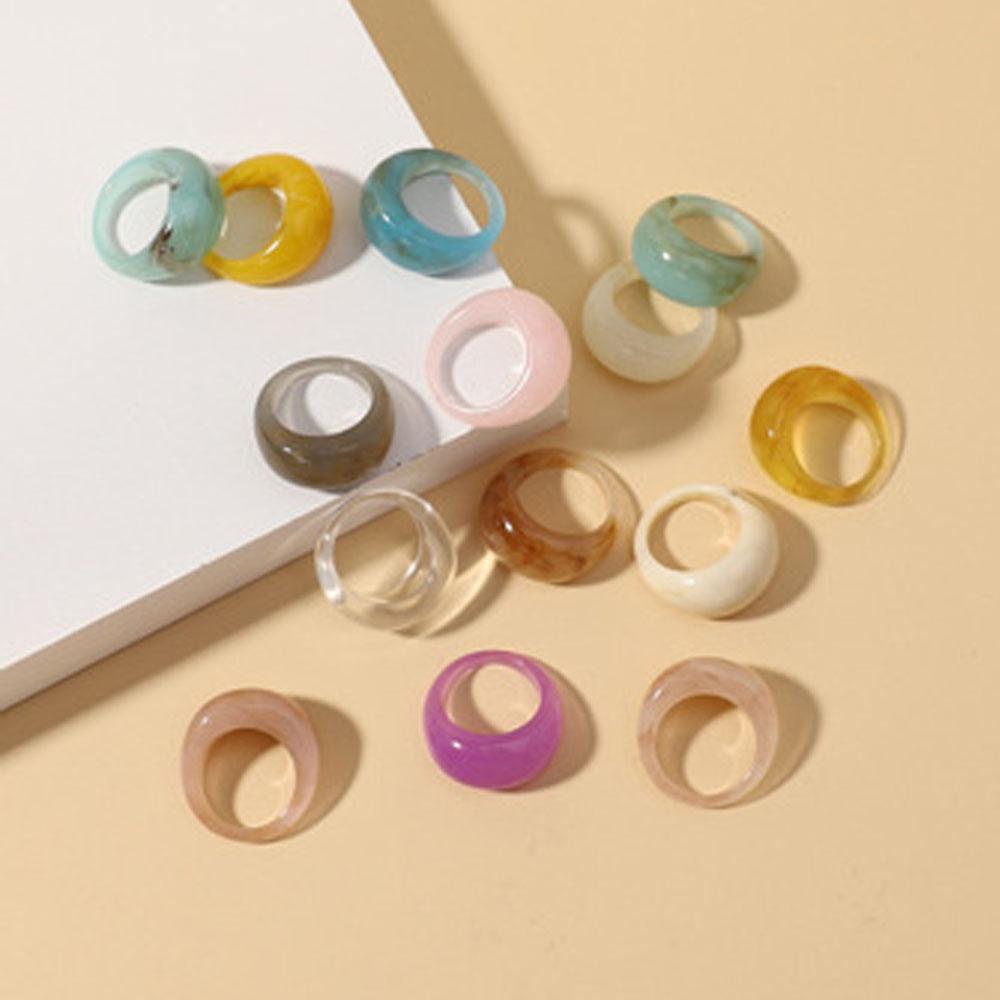 New Trendy Big Round Acrylic Resin Rings for Women Geometric Colorful Finger Ring for Girls Party Korean Fashion Zircon