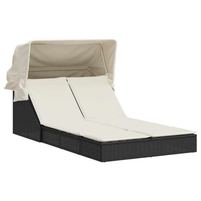 VidaXL Chaise longue double et auvent et coussins noir résine tressée 368637