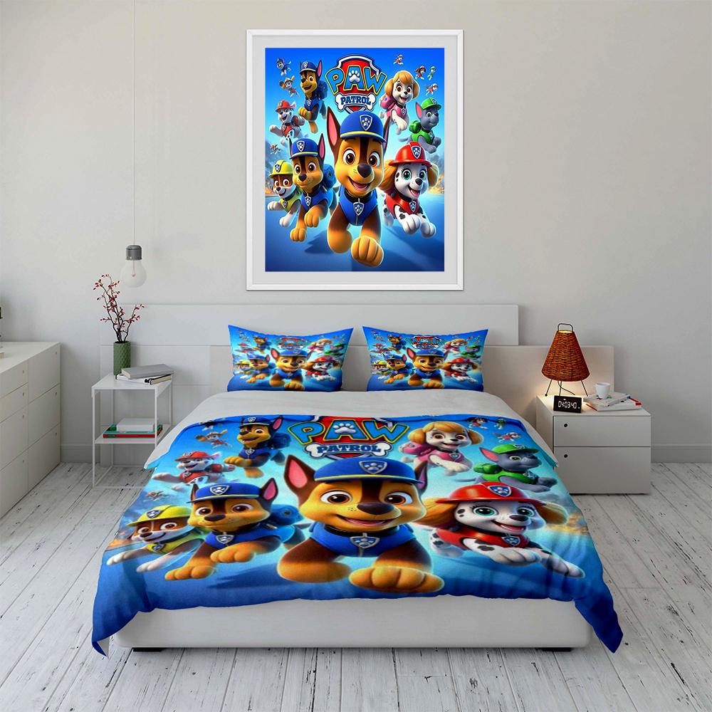 Paw Patrol Cartoon Bedding Set for Kids Bedding set (1 duvet cover, 2 pillowcases, duvet not included)