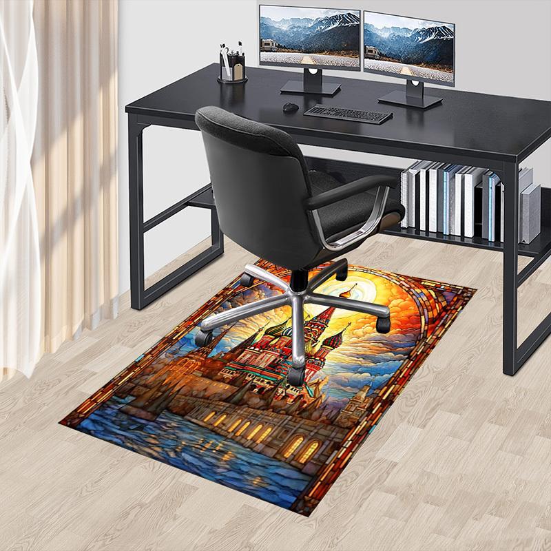 1PC Stained Glass Cathedral Non-Slip Floor carpet, suitable for Office, bedroomand playrooms. It can also be used as a sofa footrest cover-T57