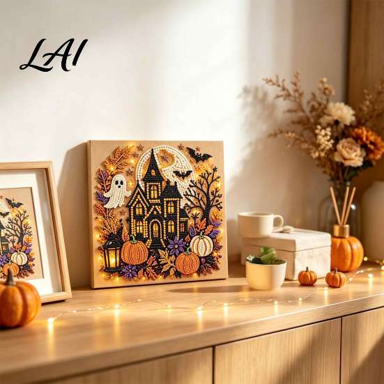 Faux Diamond Painting Kits for Adults Halloween Christmas DIY Pearl Kit Rhinestone Art Craft Full Drill Sets Set Adults Handmade Wall Decor Holiday